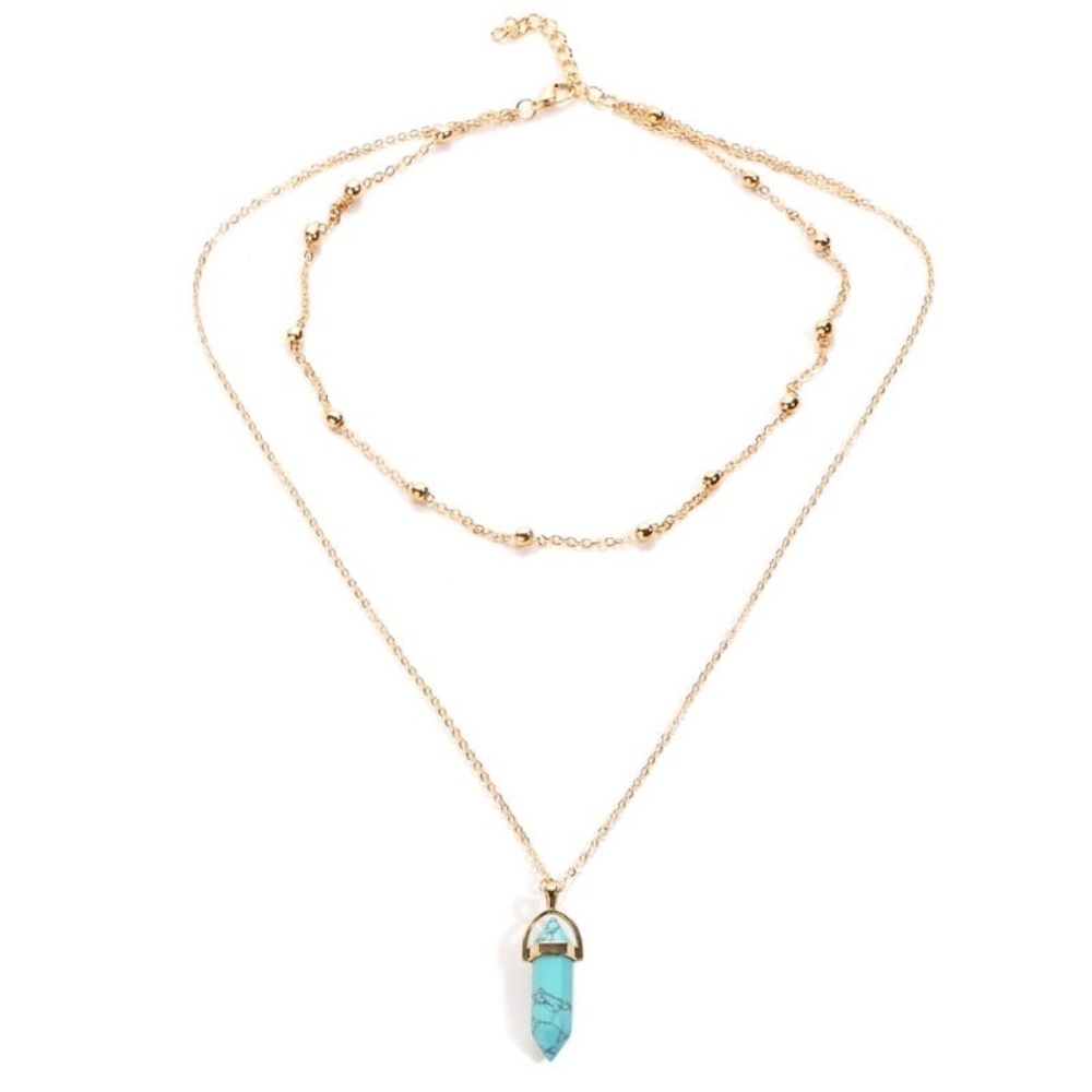 *NOVALIE* Gold x Turquoise Multilayered Fashion Necklace